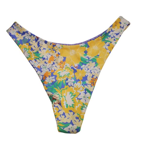 Shein Women's Purple Yellow Mixed Floral Print High Waisted High Cut Bikini M - Picture 3 of 3